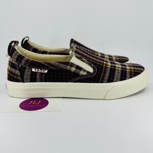 Taos Women's Rubber Soul Burgundy Plaid Canvas Slip On Comfort Sneakers Size 8